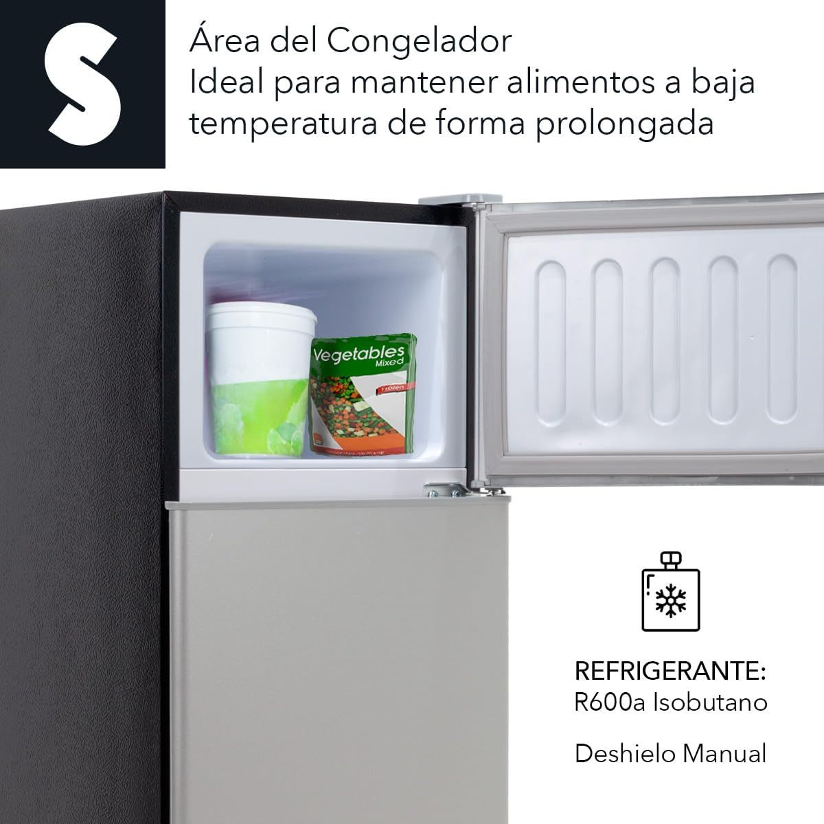 SIGNA Mini Refrigerador 86L (3 pies cubicos) Frigobar Compacto Silver Refrigerador Pequeño Con congelador de Acero Inoxidable Ideal Para Espacios Pequeños Frigobar Mini Multifuncional