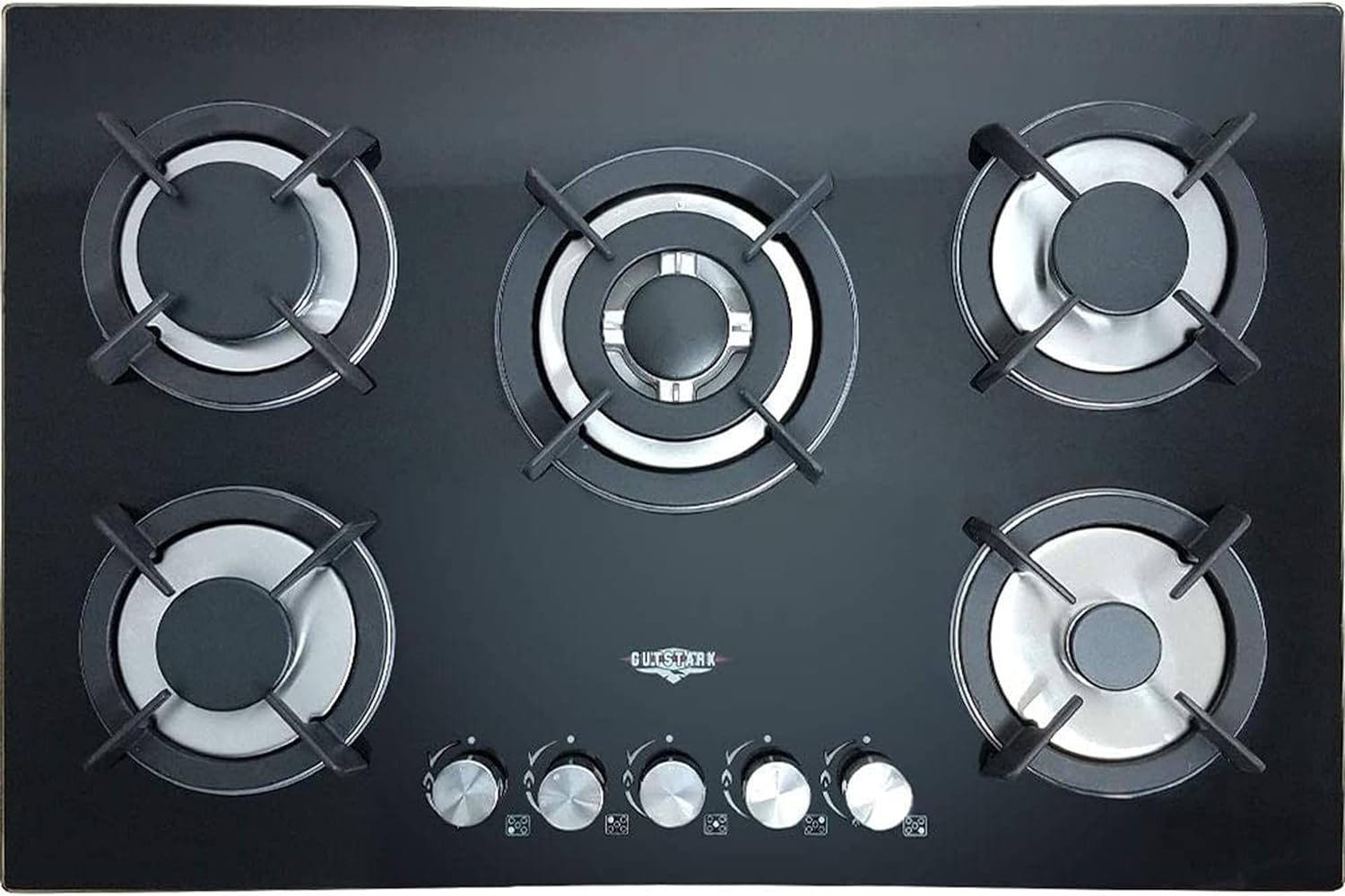 Gutstark Parrilla de Gas Empotrable 5 Quemadores De Gas Cristal Templado Empotrable Grueso Estufas Empotrables Hogar Cocina Gas Natural o Gas LP Estufa de Mesa Parrillas