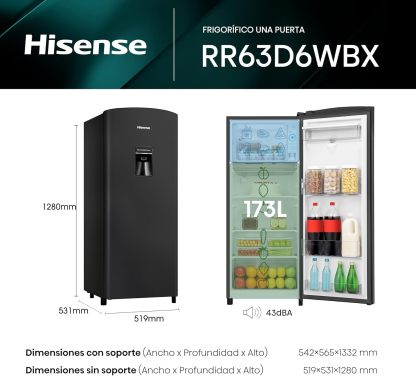 Hisense RR63D6WBX Refrigerador 6.3 Pies con Dispensador de Agua Negro