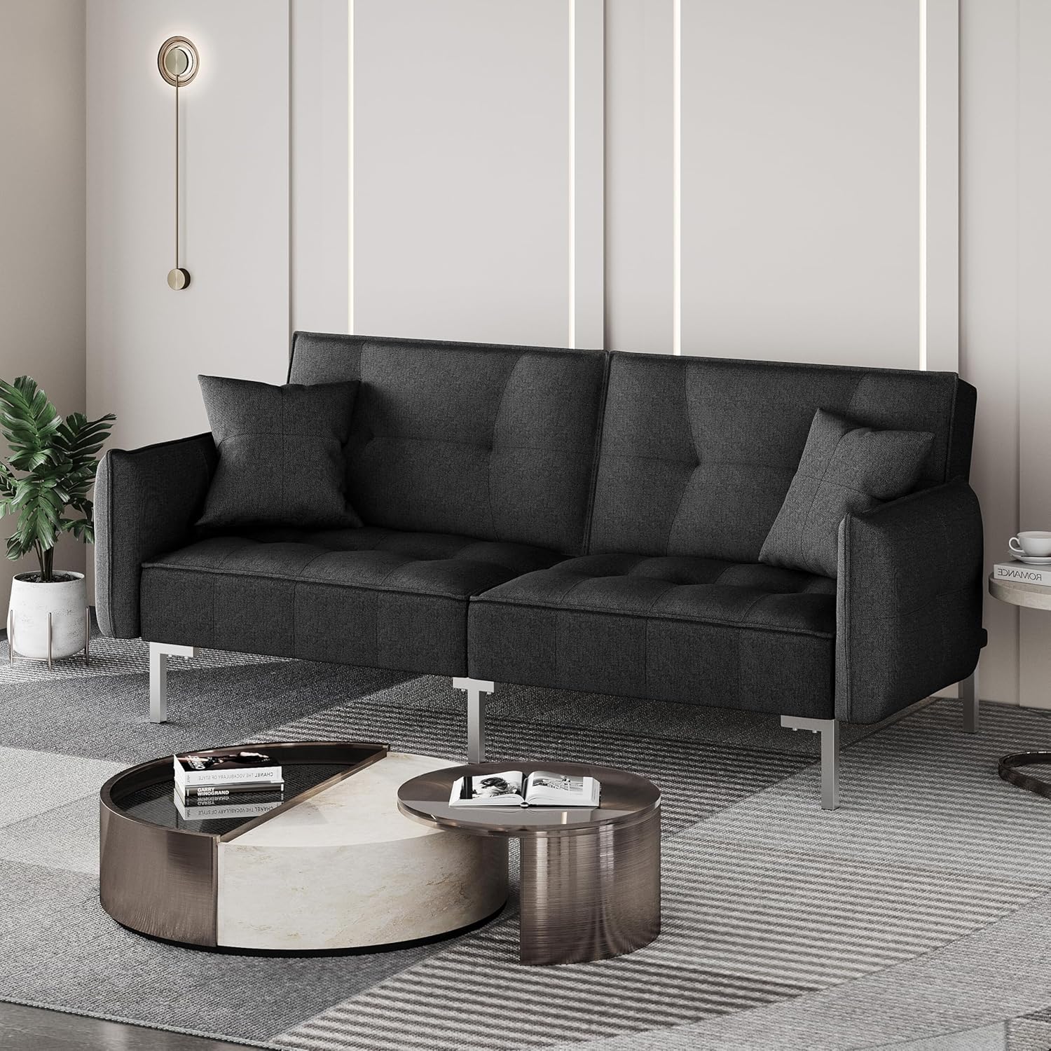 Yaheetech Sofá Cama Convertible Moderno futón sofás, Cama Plegable y Abajo, Tela de Lino reclinable para Sala de Estar, Color Gris