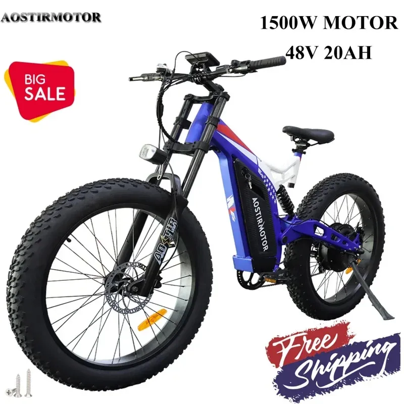 26"E-Bike 1500W 48V20AH Electric Bike Mountain Bicycle Fat Tire Full Suspension-clavo