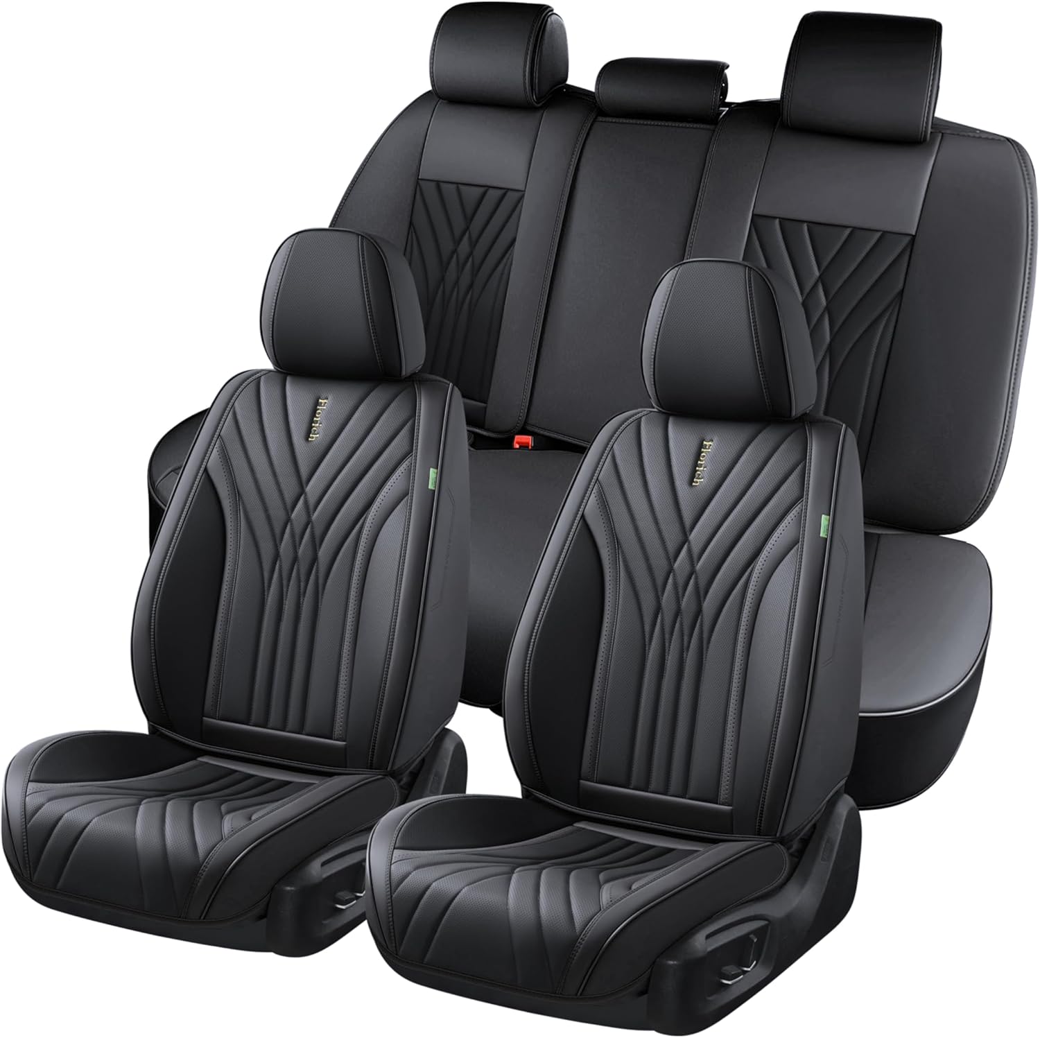 FLORICH - Juego completo de fundas de asiento de piel, fundas universales para 5 asientos, protector de asiento de coche, cojín de piel para asiento de coche, fundas de asiento de automóvil marrones,