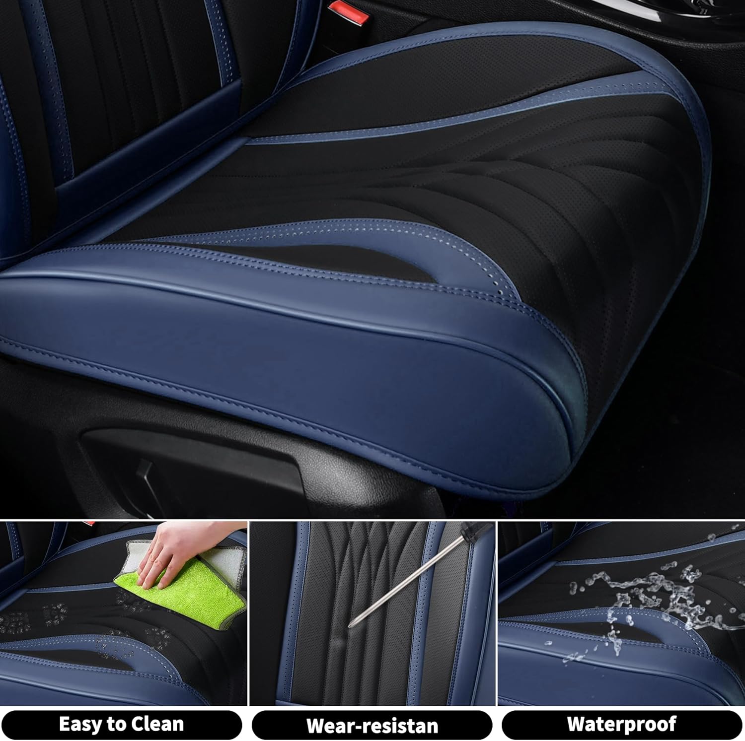 FLORICH - Juego completo de fundas de asiento de piel, fundas universales para 5 asientos, protector de asiento de coche, cojín de piel para asiento de coche, fundas de asiento de automóvil marrones,