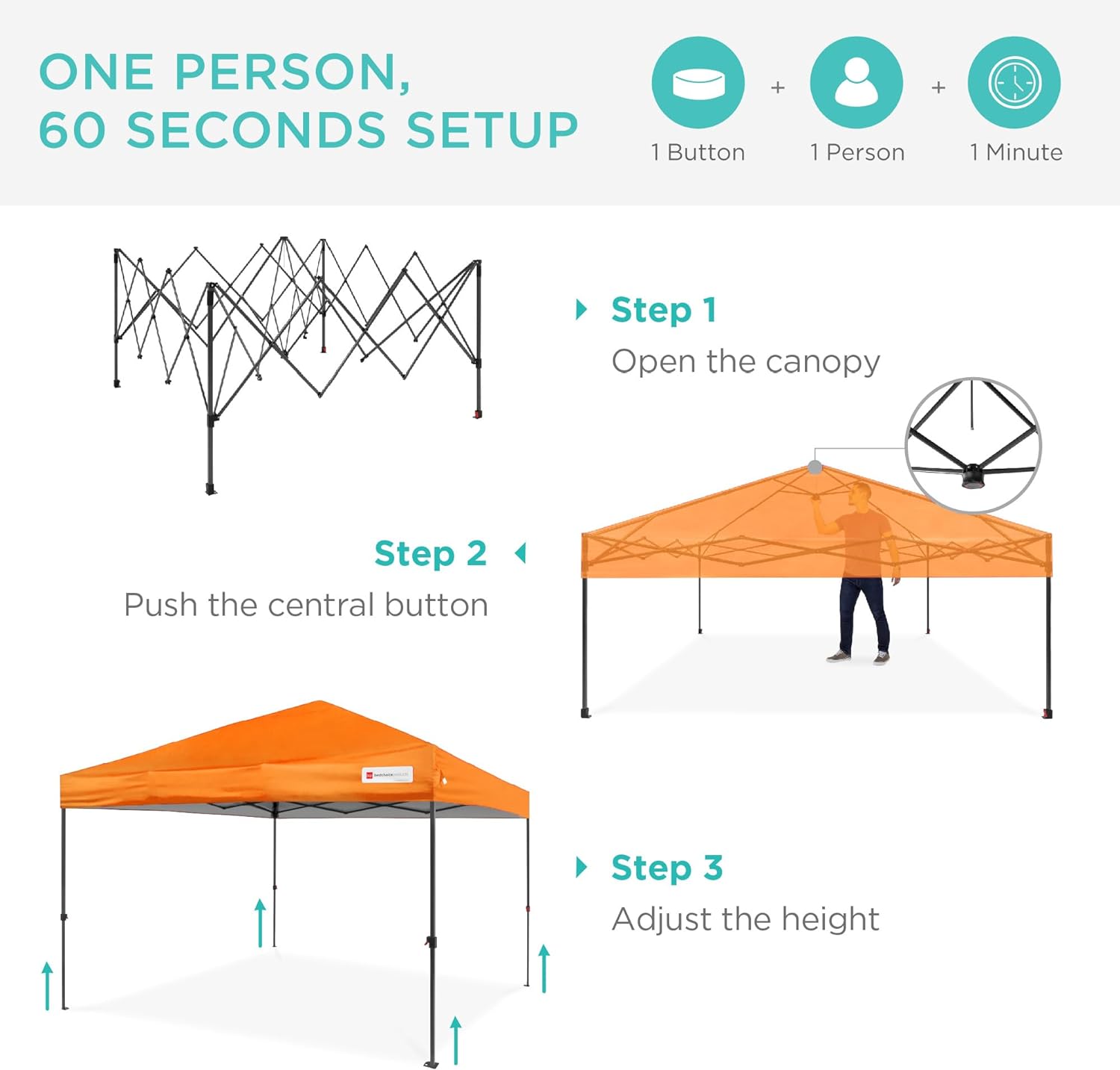 Best Choice Products - Toldo de armado fácil de 1 persona con un botón, tienda portátil e instantánea, funda, 3 x 3 metros, 4 bolsas de peso, color azul