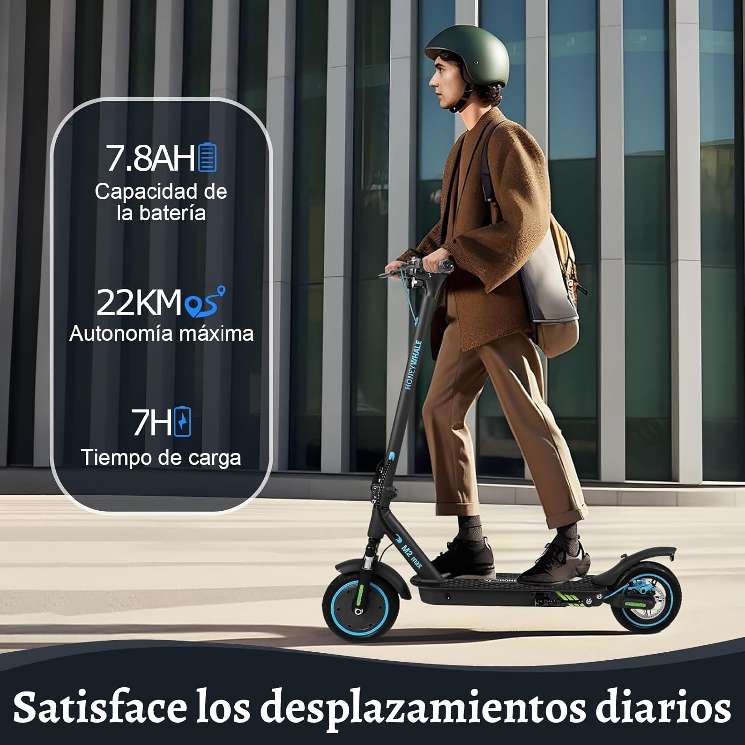 HONEYWHALE M2 MAX Scooter Eléctrico Plegable para Adultos, Motor de 500 W de Potencia Máxima, Velocidad Máxima 32KM/H, 22KM con Una Carga Completa, Patin Eléctrico con App Control Bluetooth