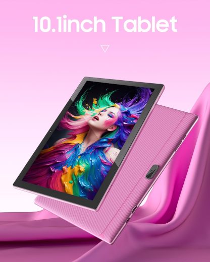 Tablet con teclado 2 en 1, Android 11, 10.1 pulgadas FHD, con teclado/mouse/funda/lápiz capacitivo/película templada, 64 GB+2 GB, Wi-Fi, cámara dual 8 MP, procesador quad core, batería 6,000 mAh, rosa