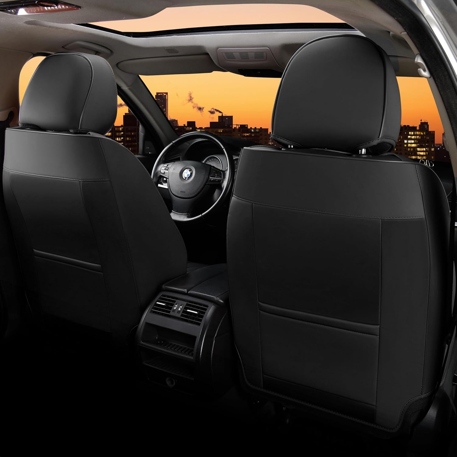 FLORICH - Juego completo de fundas de asiento de piel, fundas universales para 5 asientos, protector de asiento de coche, cojín de piel para asiento de coche, fundas de asiento de automóvil marrones,