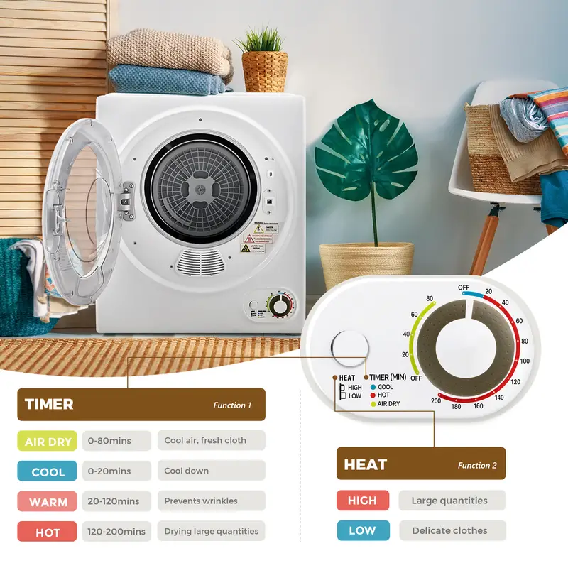  r de Ropa Port&aacute;til de 110V 850W,  r de Ropa de Lavander&iacute;a Compacto de 1.6 pies c&uacute;bicos con Carga Frontal de Acero Inoxidable, M&aacute;quina de   El&eacute;ctrica con Tubo de Acero Inoxidable para Apartamentos, RVs, Dormitorios,   y Control   detalles 5