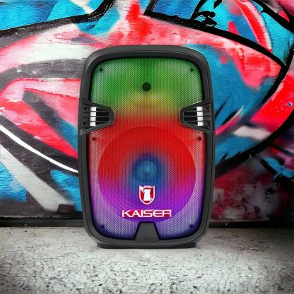 MITZU KSW-4015 Bocina 15" Luz Tipo Flama Ksr-Link, Recargable, Bluetooth, USB, Micro SD, FM, Aux, 1 Mic Alambrico, Stand, 40W RMS Negro