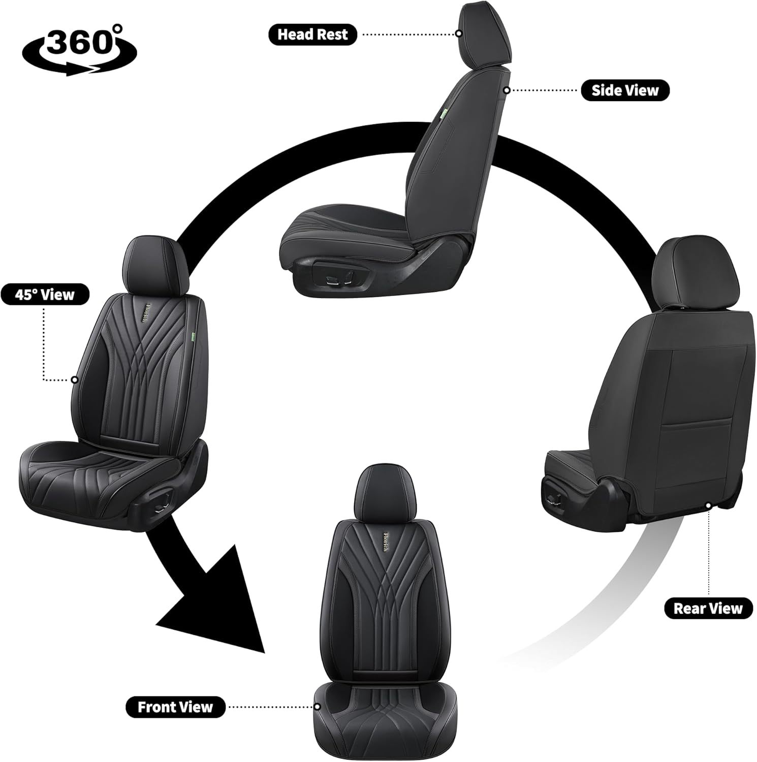FLORICH - Juego completo de fundas de asiento de piel, fundas universales para 5 asientos, protector de asiento de coche, cojín de piel para asiento de coche, fundas de asiento de automóvil marrones,
