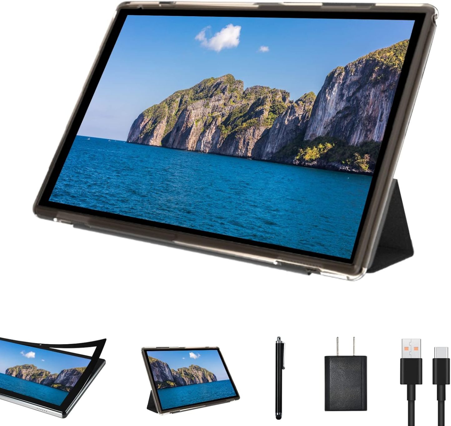 Tablet con teclado 2 en 1, Android 11, 10.1 pulgadas FHD, con teclado/mouse/funda/lápiz capacitivo/película templada, 64 GB+2 GB, Wi-Fi, cámara dual 8 MP, procesador quad core, batería 6,000 mAh, rosa