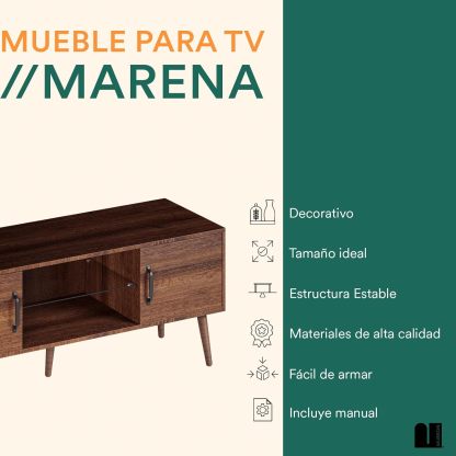 MUBSON Mueble para TV para Pantallas de hasta 55 Pulgadas | 120x39 cm | Centro de Entretenimiento para TV Marena con 3 Repisas y 2 Espacios para Consolas o Bocinas. Mesa para TV. TV Furniture