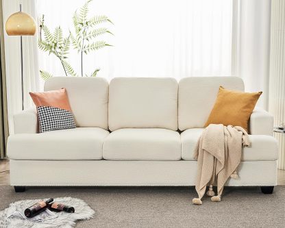 VanAcc Sofá de 89 pulgadas, cómodo sofá con asientos extra profundos, sofá de 3 plazas, sofá moderno, sofá para sala de estar, departamento, bouclé blanco