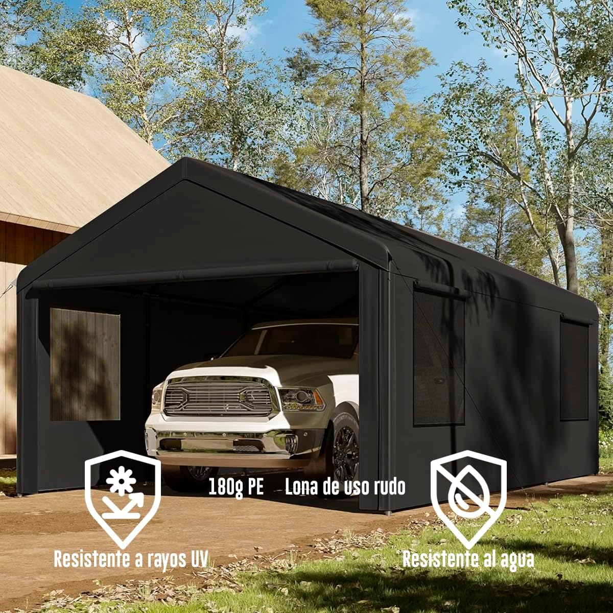 Carpa Armable para Auto 6x3 m con Paredes Laterales | Toldo Reforzado de Acero Galvanizado | Resistente al Sol y Lluvia | Ideal para Jardín, Eventos o Almacén | Fácil de Montar | Color Beige