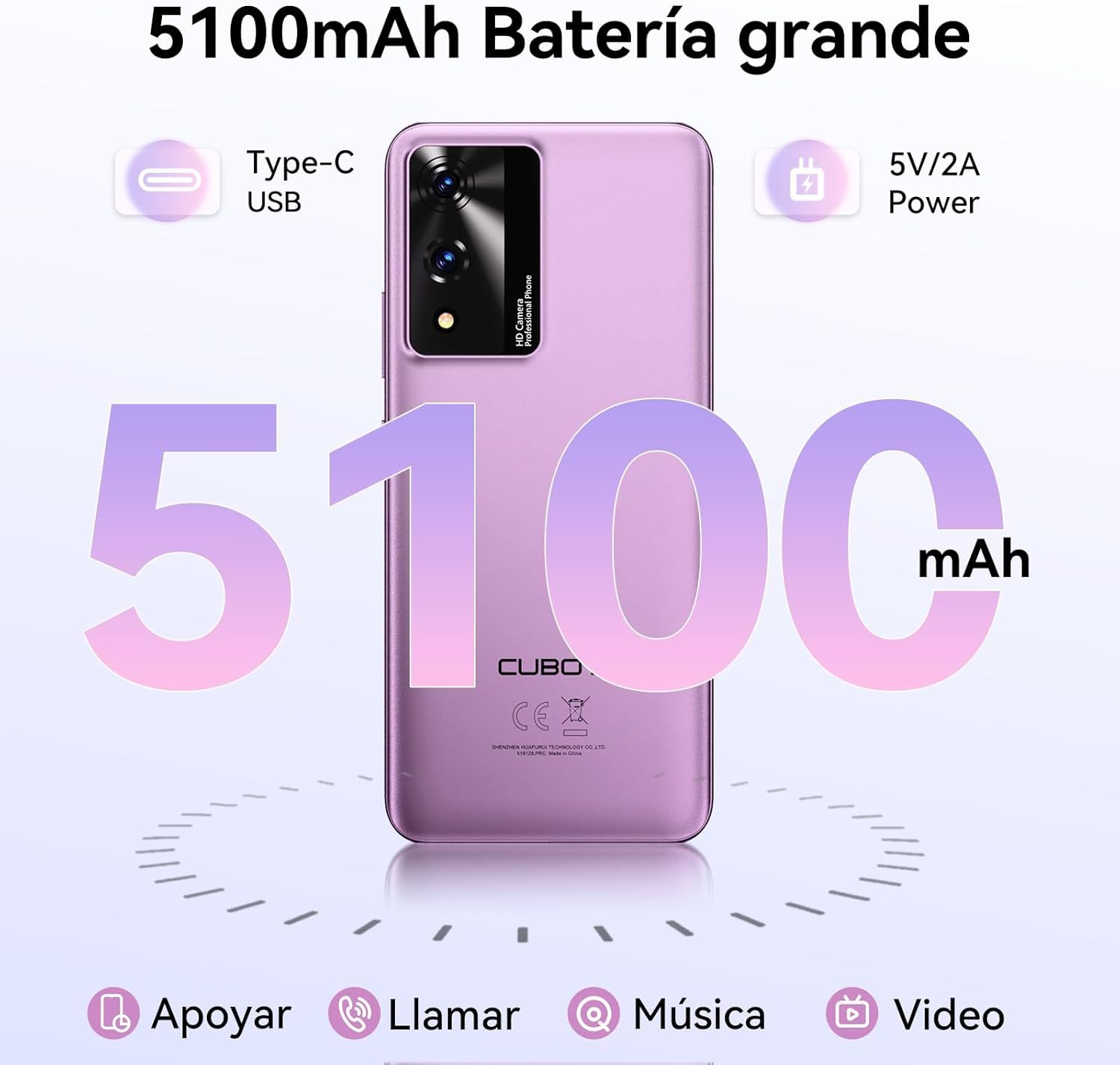 CUBOT Celular A10, Android 14 Smartphone Desbloqueado con Batería de 5100mAh,12(4+8 Extendido) GB RAM 128GB ROM,6.56" HD+ Pantalla Teléfono 48MP Principal Cámara,90Hz/5G WiFi/Face ID