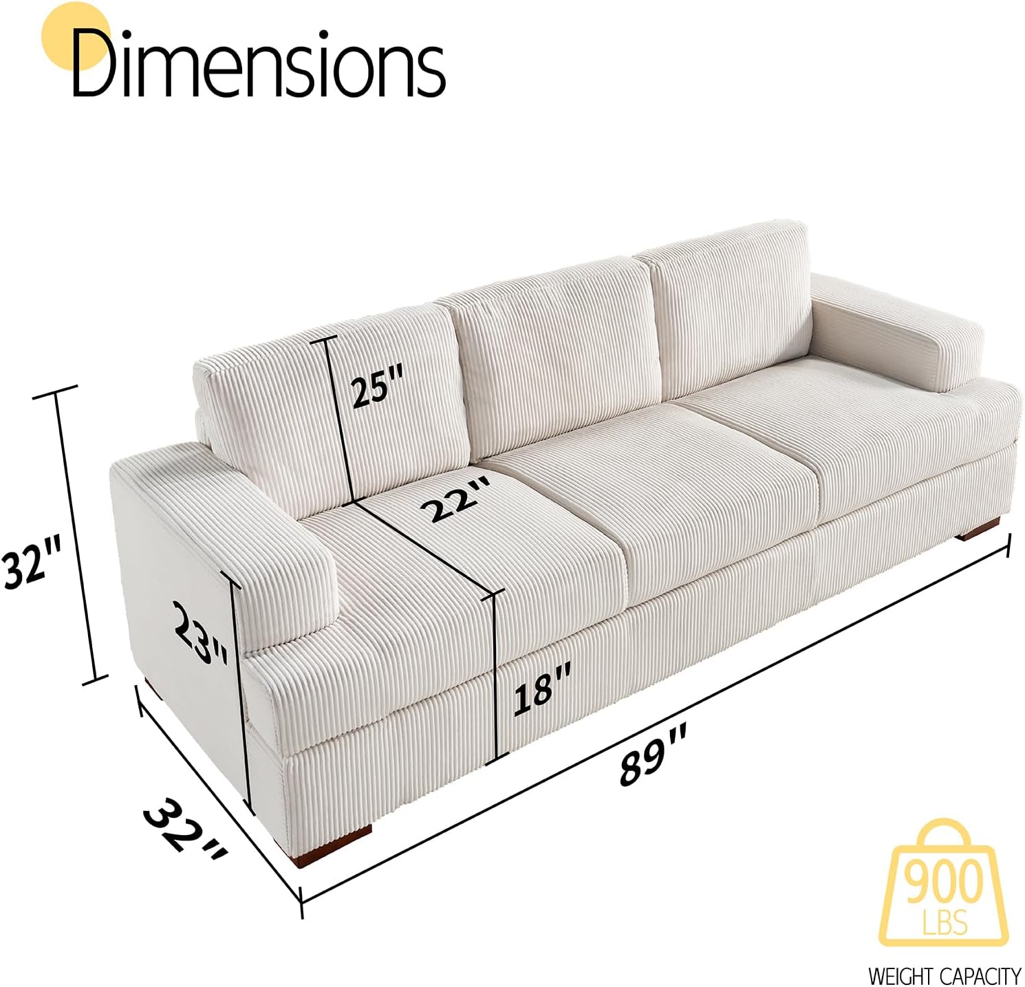 VanAcc Sofá de 89 pulgadas, cómodo sofá con asientos extra profundos, sofá de 3 plazas, sofá moderno, sofá para sala de estar, departamento, bouclé blanco