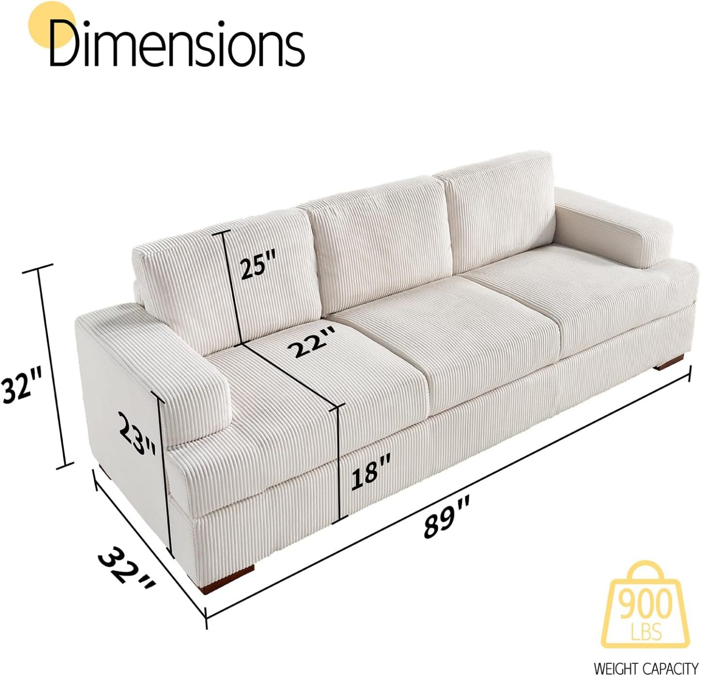 VanAcc Sofá de 89 pulgadas, cómodo sofá con asientos extra profundos, sofá de 3 plazas, sofá moderno, sofá para sala de estar, departamento, bouclé blanco