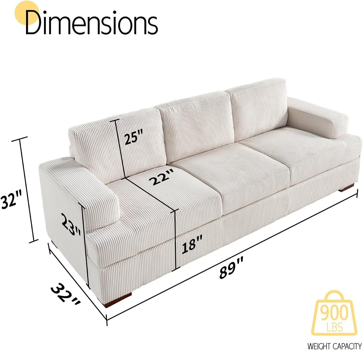VanAcc Sofá de 89 pulgadas, cómodo sofá con asientos extra profundos, sofá de 3 plazas, sofá moderno, sofá para sala de estar, departamento, bouclé blanco