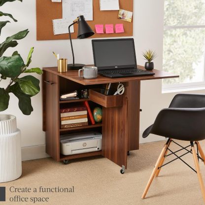 Best Choice Products - Mesa de comedor plegable, multiusos para ahorrar espacio, con ruedas, 3 estantes de almacenamiento, color café