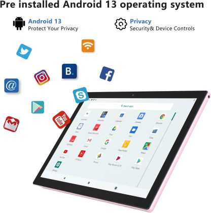Tablet con teclado 2 en 1, Android 11, 10.1 pulgadas FHD, con teclado/mouse/funda/lápiz capacitivo/película templada, 64 GB+2 GB, Wi-Fi, cámara dual 8 MP, procesador quad core, batería 6,000 mAh, rosa