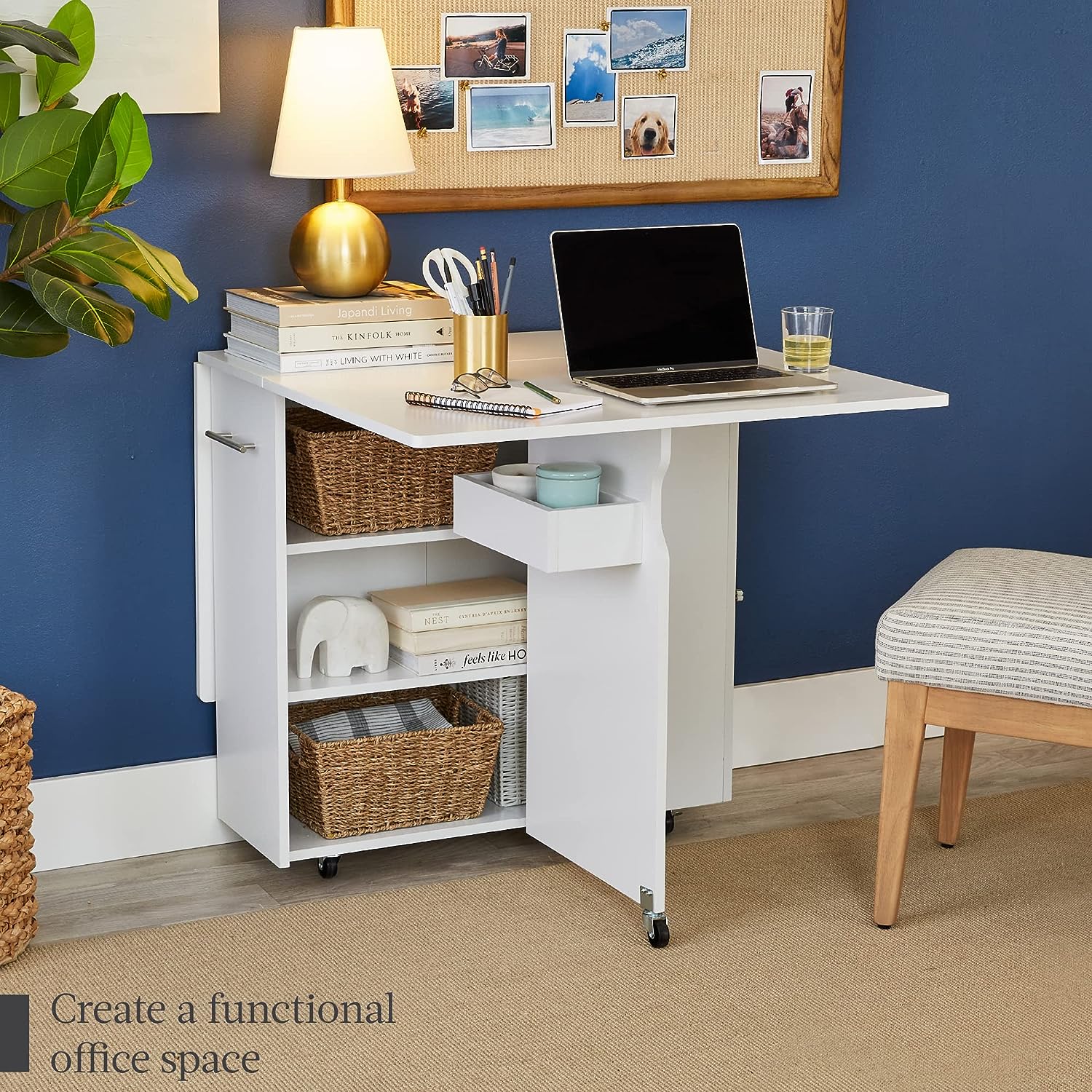 Best Choice Products - Mesa de comedor plegable, multiusos para ahorrar espacio, con ruedas, 3 estantes de almacenamiento, color café