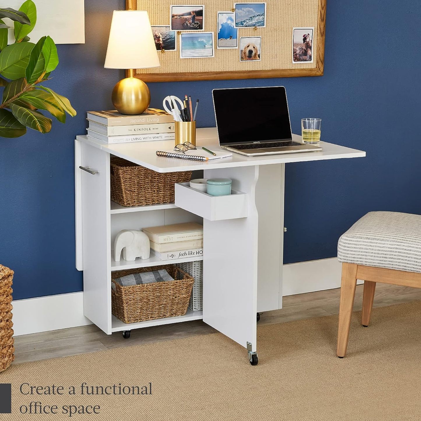 Best Choice Products - Mesa de comedor plegable, multiusos para ahorrar espacio, con ruedas, 3 estantes de almacenamiento, color café