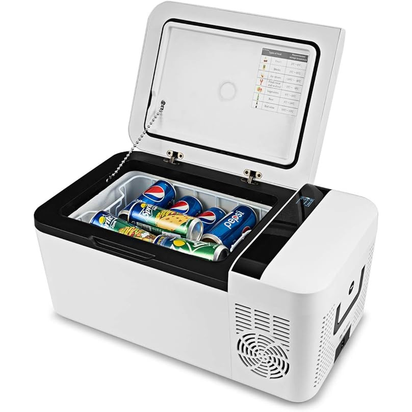 Compact Car Freezer, Portable Travel 12V Fridge, with Compressor, Double Handles, LCD Display Screen for Car and Home, Camping, Truck Party, Travel, Picnic Outdoor (16 Quart) - ONEDAYONLY™