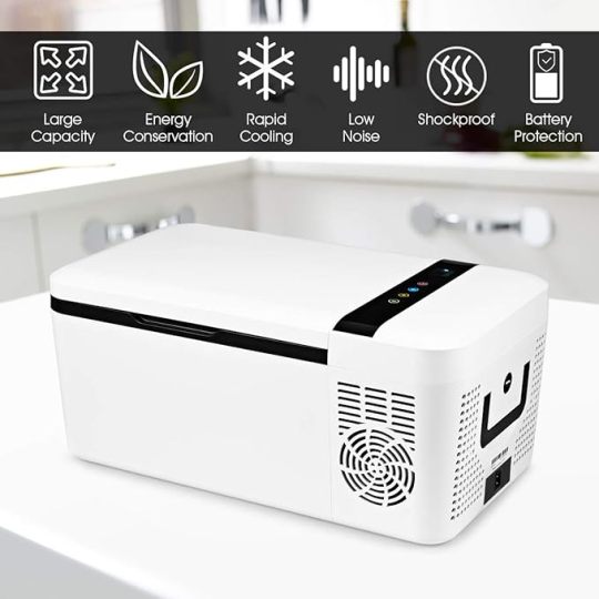 Compact Car Freezer, Portable Travel 12V Fridge, with Compressor, Double Handles, LCD Display Screen for Car and Home, Camping, Truck Party, Travel, Picnic Outdoor (16 Quart) - ONEDAYONLY™