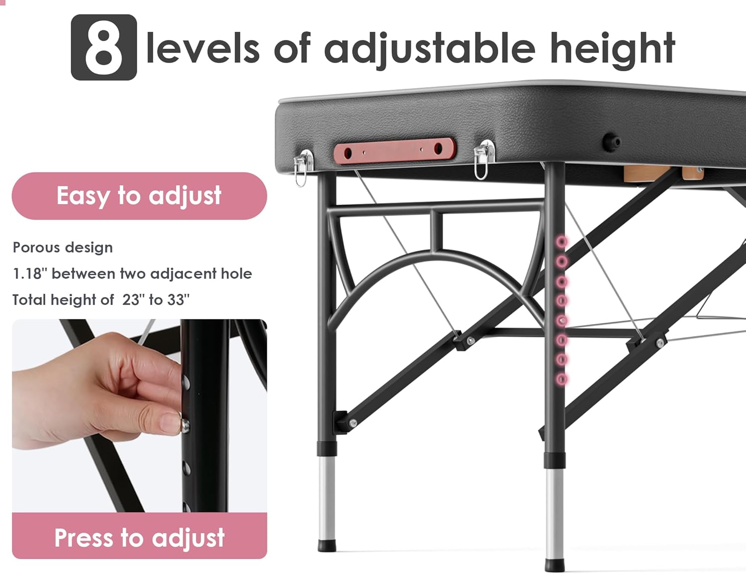 CLORIS - Mesa de masaje profesional de 84 pulgadas, portátil, 2 plegables, ligera, para spa, cama de tatuaje, altura ajustable con bolsa de transporte y pierna de aluminio que soporta hasta 1000