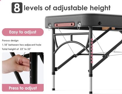 CLORIS - Mesa de masaje profesional de 84 pulgadas, portátil, 2 plegables, ligera, para spa, cama de tatuaje, altura ajustable con bolsa de transporte y pierna de aluminio que soporta hasta 1000