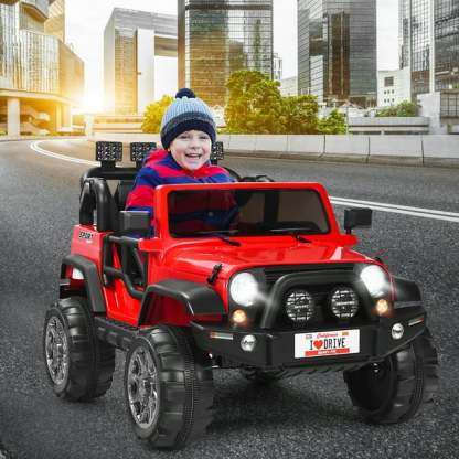 Costway Coche Eléctrico Montable para Niños de Batería 12V con 2 Asientos con Mando 2,4G 3 Velocidades Música Bocina Puerto USB Luces LED Rojo Costway Modern