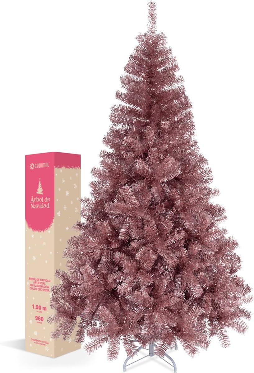 ESQUIMAL Árbol de Navidad Ramas Métalicas Frondosas de Pet Pino Navideño Artificial (Oro Rosa, 1.90 m)