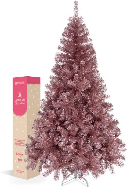 ESQUIMAL Árbol de Navidad Ramas Métalicas Frondosas de Pet Pino Navideño Artificial (Oro Rosa, 1.90 m)