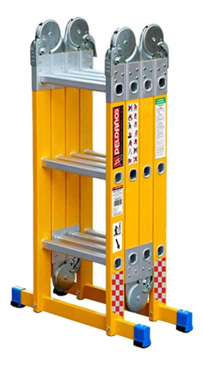 Escalera Multiposiciones Dielectrica Fibra Vidrio Peldaños Color Amarillo