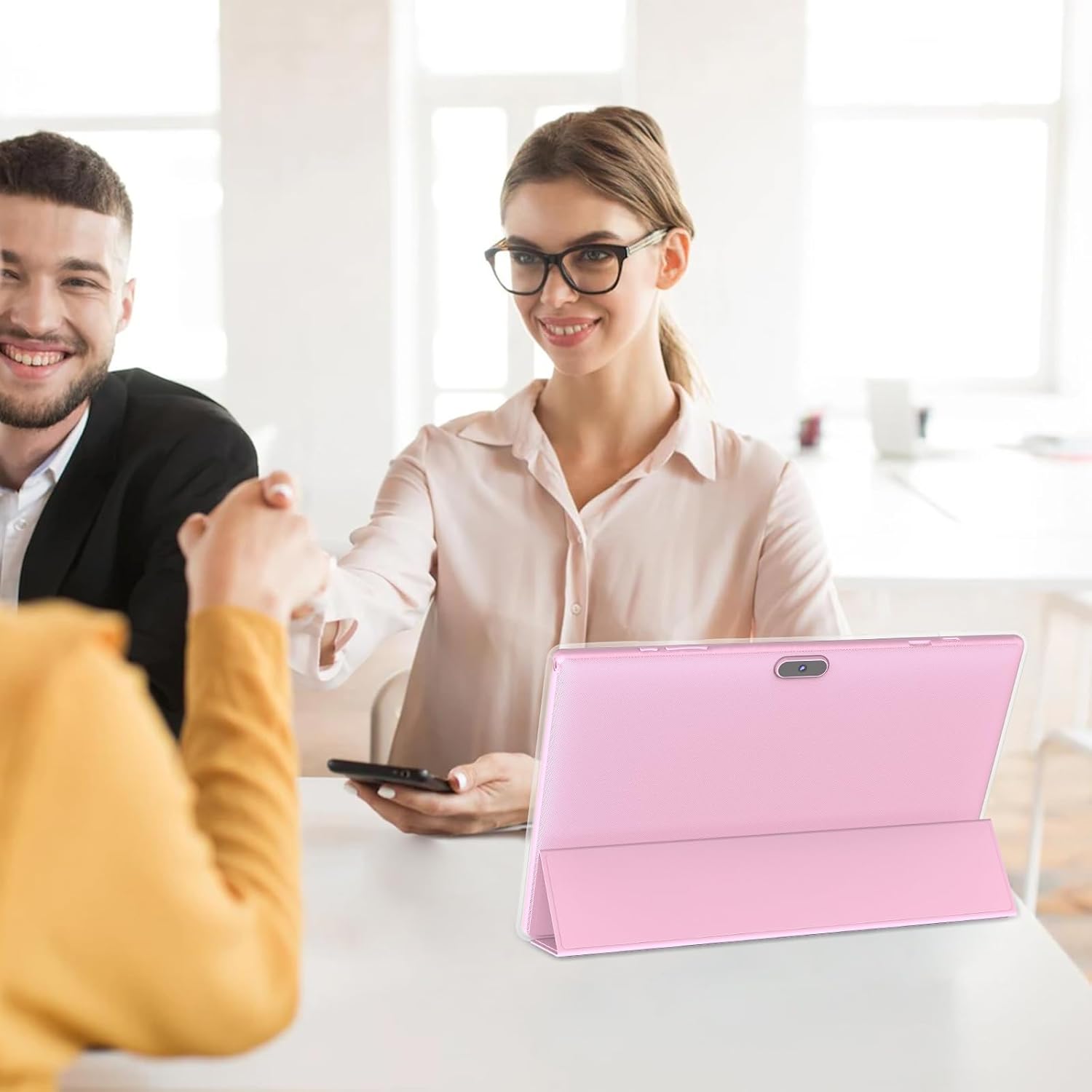 Tablet con teclado 2 en 1, Android 11, 10.1 pulgadas FHD, con teclado/mouse/funda/lápiz capacitivo/película templada, 64 GB+2 GB, Wi-Fi, cámara dual 8 MP, procesador quad core, batería 6,000 mAh, rosa