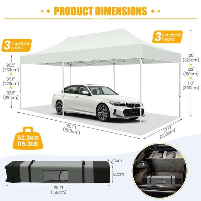 10'x20' Pop up Canopy Tent Heavy Duty Party Tent with 6 Removable Sidewalls, Outdoor Waterproof & Party Wedding Gazebo with Roller Bag, 4 Sandbag
