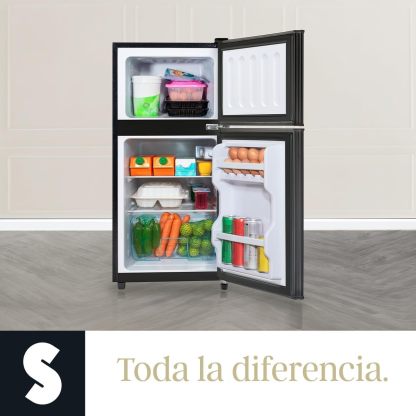 SIGNA Mini Refrigerador 86L (3 pies cubicos) Frigobar Compacto Silver Refrigerador Pequeño Con congelador de Acero Inoxidable Ideal Para Espacios Pequeños Frigobar Mini Multifuncional