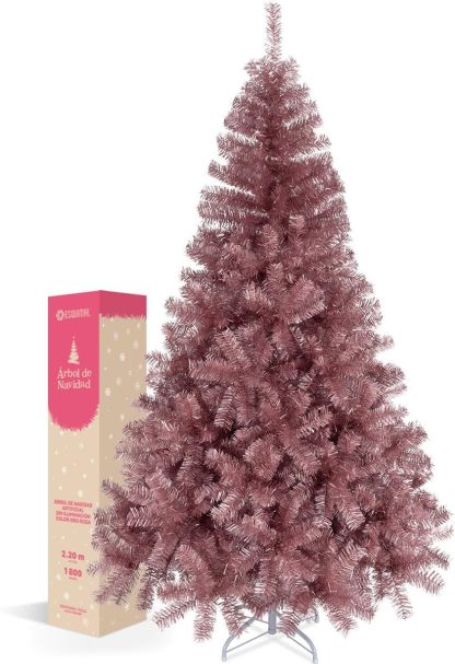 ESQUIMAL Árbol de Navidad Ramas Métalicas Frondosas de Pet Pino Navideño Artificial (Oro Rosa, 1.90 m)