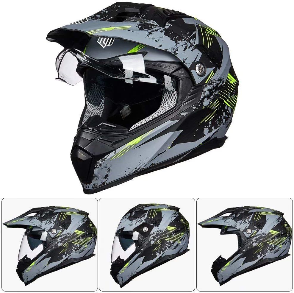 ILM - Casco deportivo doble para motocicleta, visor para el sol, casco para todoterreno, motocross, certificado por el DOT.