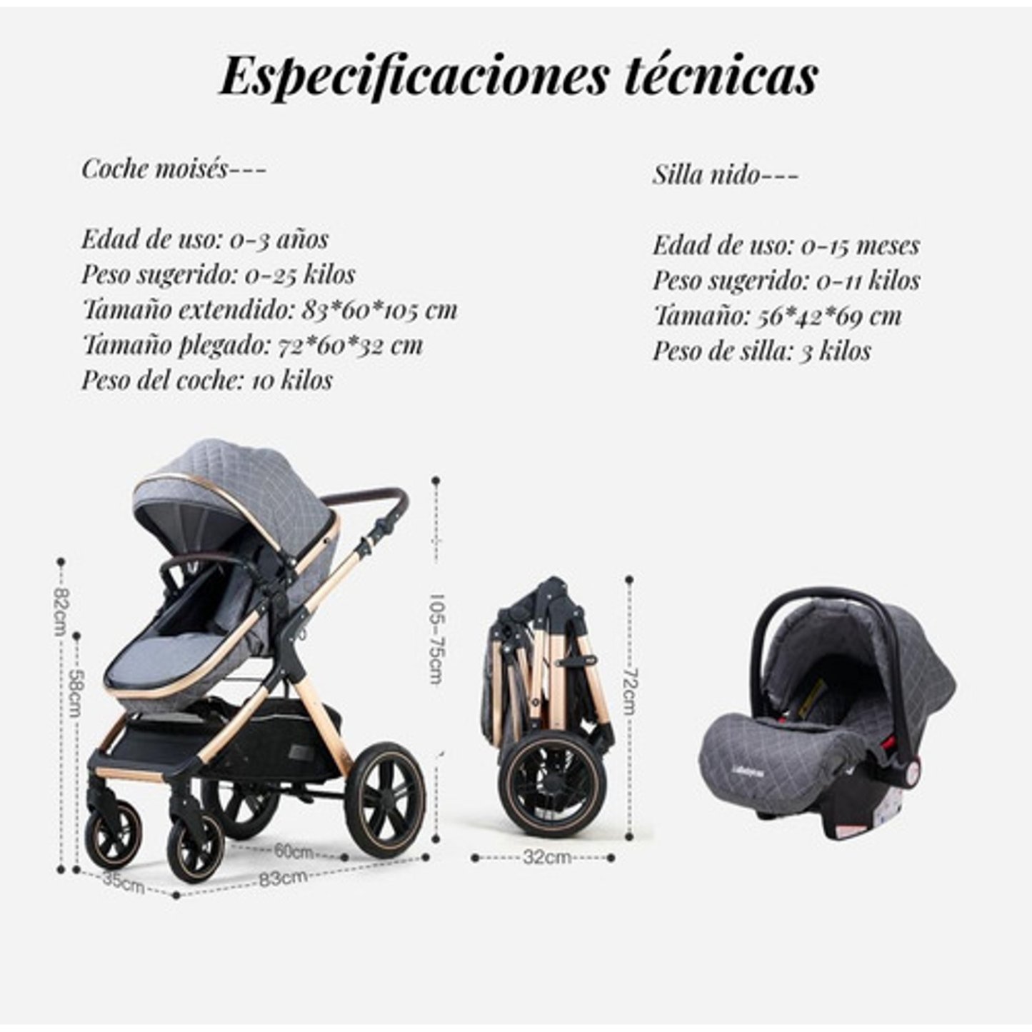 Coche Cuna Con Silla Nido Y Accesorios Lubabycas