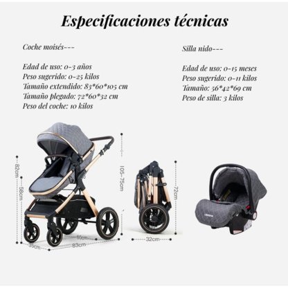 Coche Cuna Con Silla Nido Y Accesorios Lubabycas