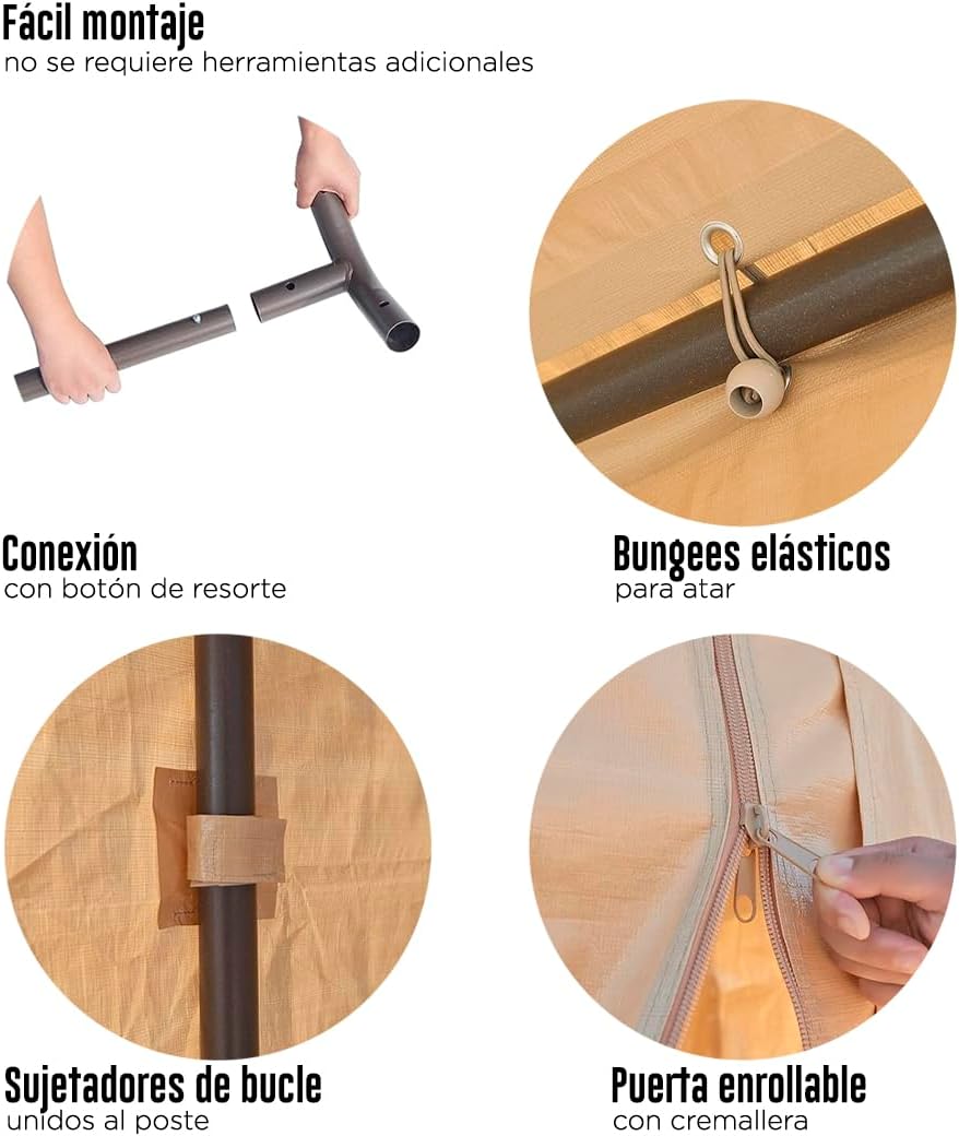 Carpa Armable para Auto 6x3 m con Paredes Laterales | Toldo Reforzado de Acero Galvanizado | Resistente al Sol y Lluvia | Ideal para Jardín, Eventos o Almacén | Fácil de Montar | Color Beige