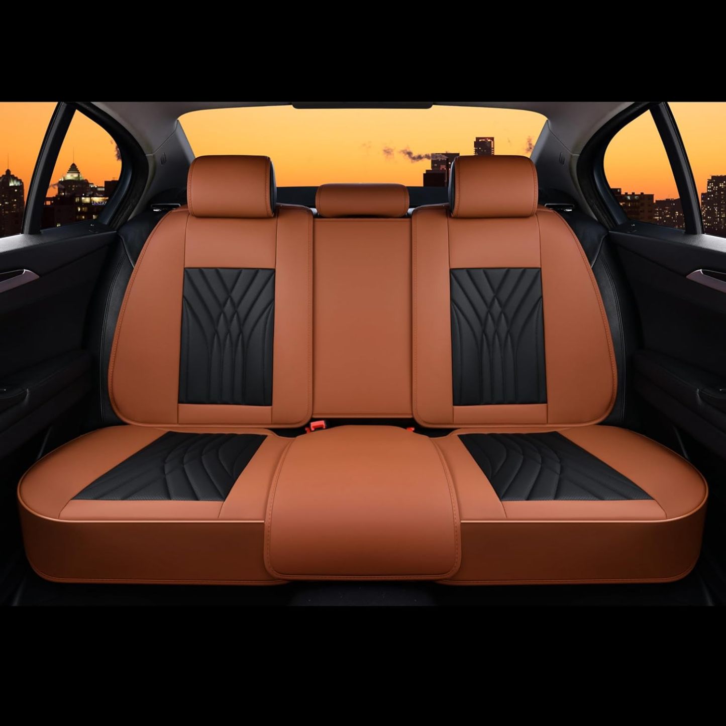 FLORICH - Juego completo de fundas de asiento de piel, fundas universales para 5 asientos, protector de asiento de coche, cojín de piel para asiento de coche, fundas de asiento de automóvil marrones,