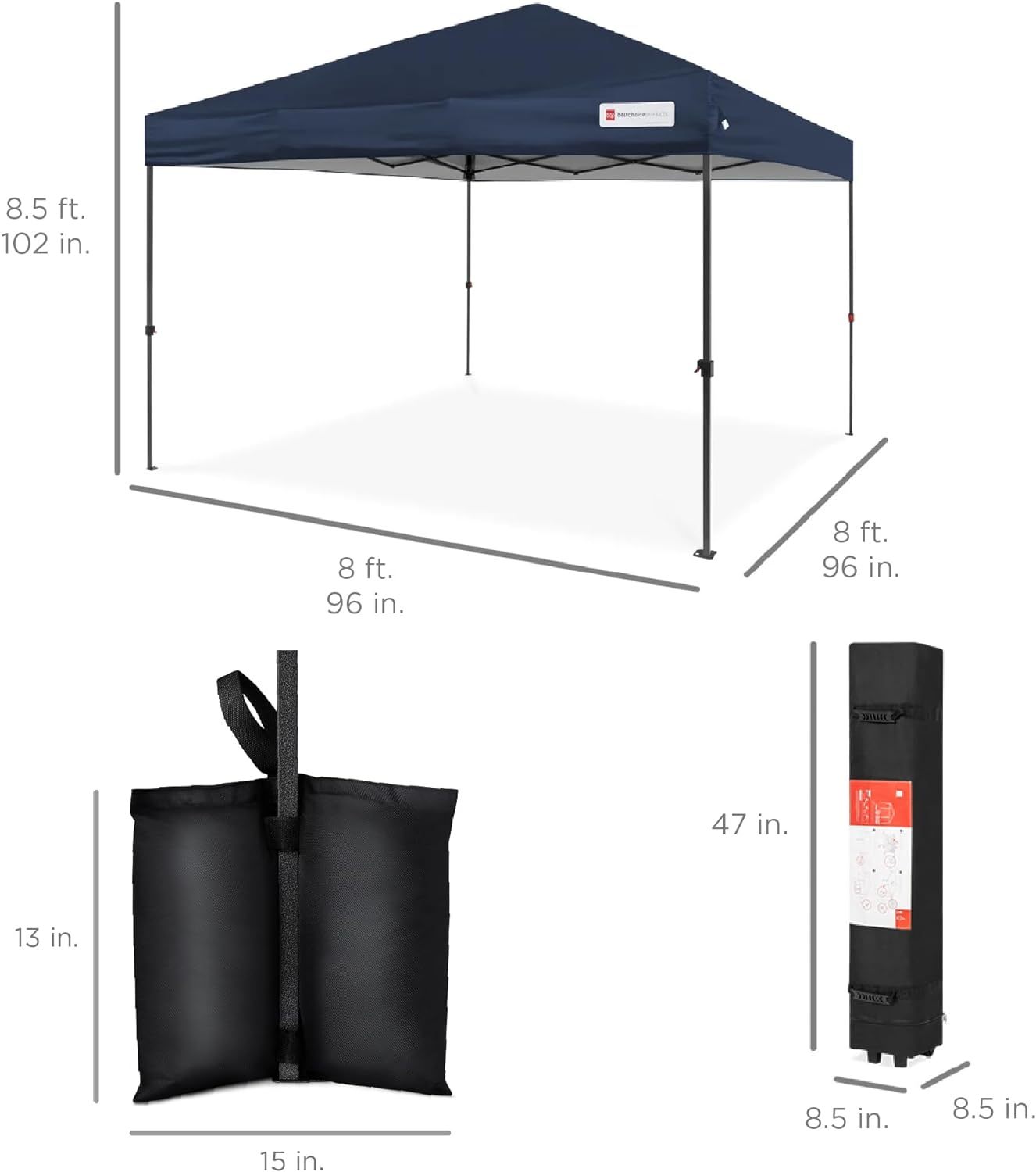 Best Choice Products - Toldo de armado fácil de 1 persona con un botón, tienda portátil e instantánea, funda, 3 x 3 metros, 4 bolsas de peso, color azul