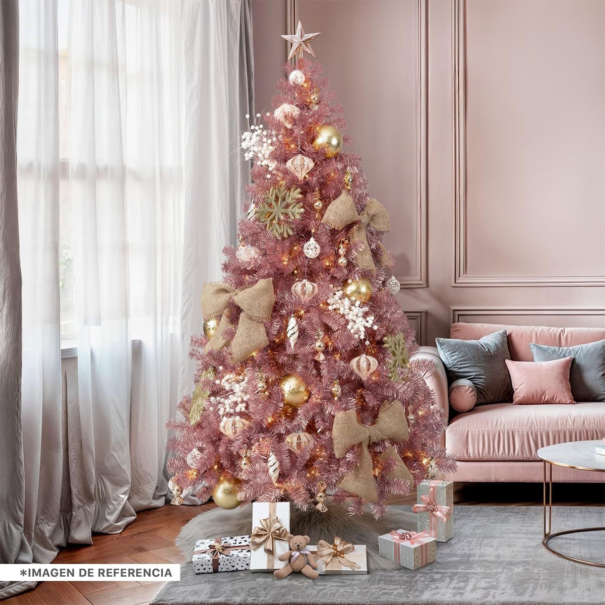 ESQUIMAL Árbol de Navidad Ramas Métalicas Frondosas de Pet Pino Navideño Artificial (Oro Rosa, 1.90 m)