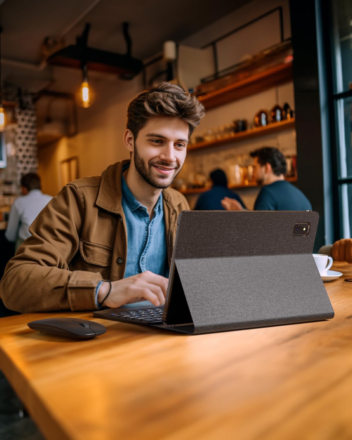 Tablet con teclado 2 en 1, Android 11, 10.1 pulgadas FHD, con teclado/mouse/funda/lápiz capacitivo/película templada, 64 GB+2 GB, Wi-Fi, cámara dual 8 MP, procesador quad core, batería 6,000 mAh, rosa