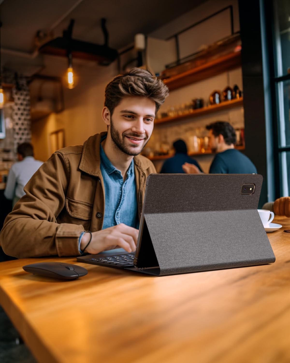 Tablet con teclado 2 en 1, Android 11, 10.1 pulgadas FHD, con teclado/mouse/funda/lápiz capacitivo/película templada, 64 GB+2 GB, Wi-Fi, cámara dual 8 MP, procesador quad core, batería 6,000 mAh, rosa