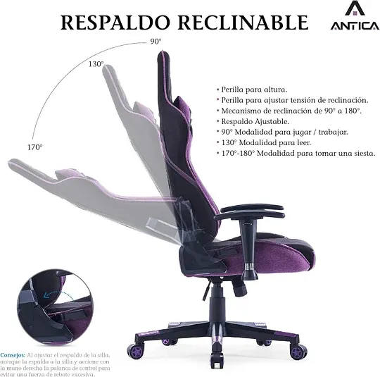 Silla Gamer Tela - Ergonomica Reclinable - Silla de Oficina y Escritorio Ejecutiva | Giratorio con Soporte Lumbar y Respaldo, Ideal para Computadora y Videojuegos