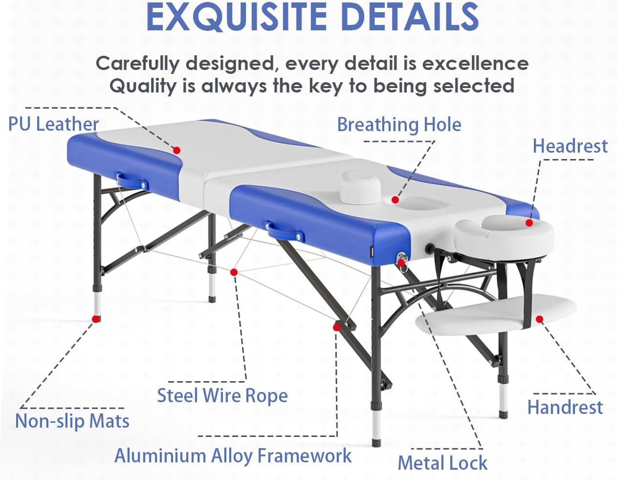 CLORIS - Mesa de masaje profesional de 84 pulgadas, portátil, 2 plegables, ligera, para spa, cama de tatuaje, altura ajustable con bolsa de transporte y pierna de aluminio que soporta hasta 1000
