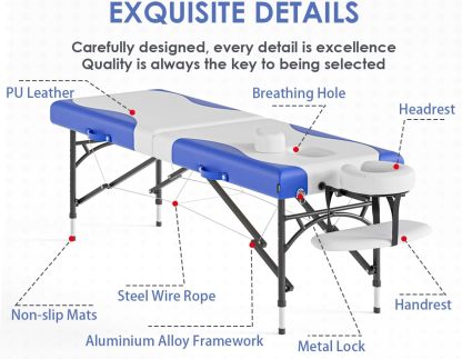 CLORIS - Mesa de masaje profesional de 84 pulgadas, portátil, 2 plegables, ligera, para spa, cama de tatuaje, altura ajustable con bolsa de transporte y pierna de aluminio que soporta hasta 1000